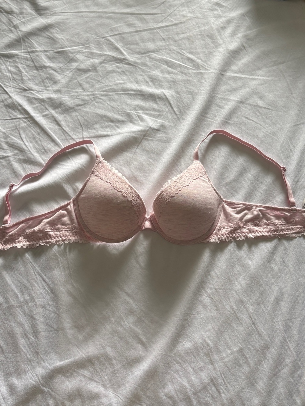 PINK Victoria's Secret Soft Pink Lace-Trim T-Shirt Bra